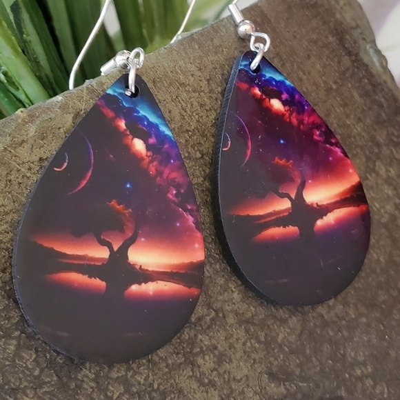 Abstract Tree of Life Teardrop Earrings - Picture 9 of 9